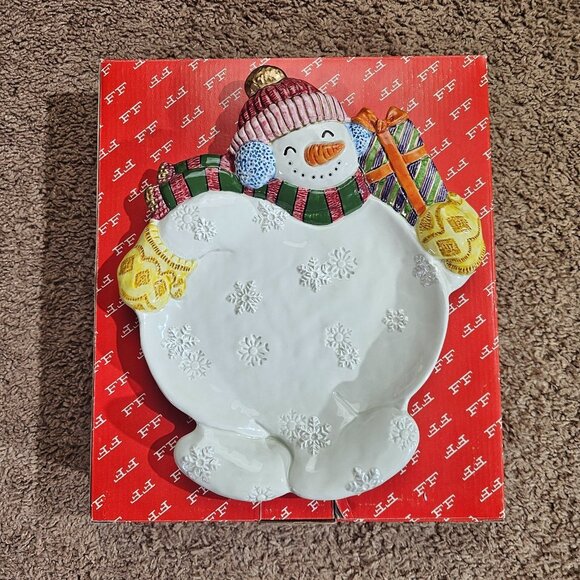 Fitz & Floyd Other - Vintage Fitz & Floyd Snow Man Serving Plate 1995 9.5x10.5 with Original Box EUC